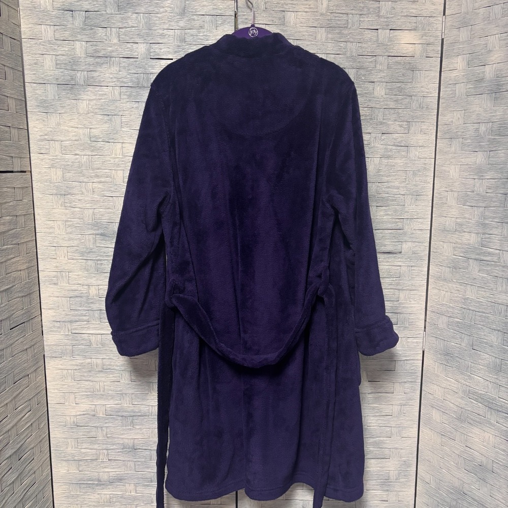 Lauren Ralph Lauren L Purple Plush Fleece Bathrobe Shawl Collar Monogram - Picture 3 of 5
